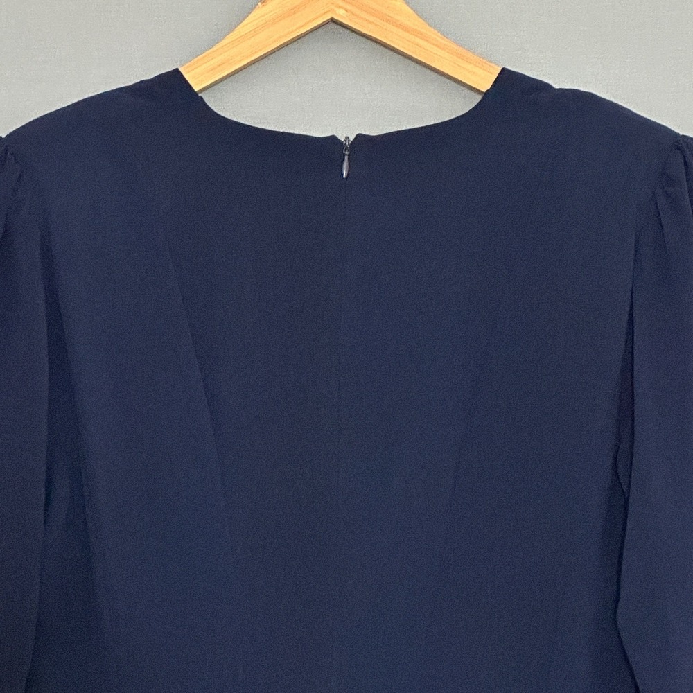 VTG 90s Ursula of Switzerland Womens Dress 14 Navy Blue Lace Ruffle Retro Event - Picture 5 of 11
